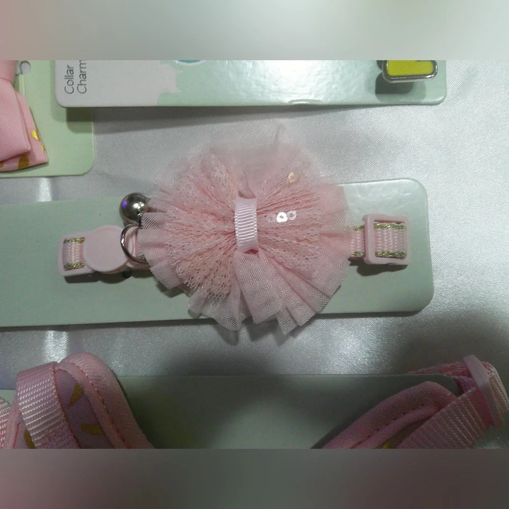 Kitty City Pink Confetti Harness/Leash Set, Collar, Bow Tie, Charm